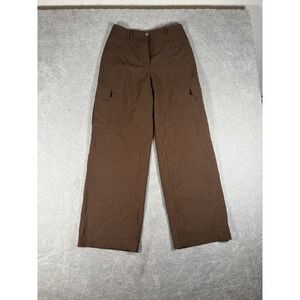 Theory Wide-Leg High Rise Cargo Pant Crisp Poly Brown Women's Size 10 EUC